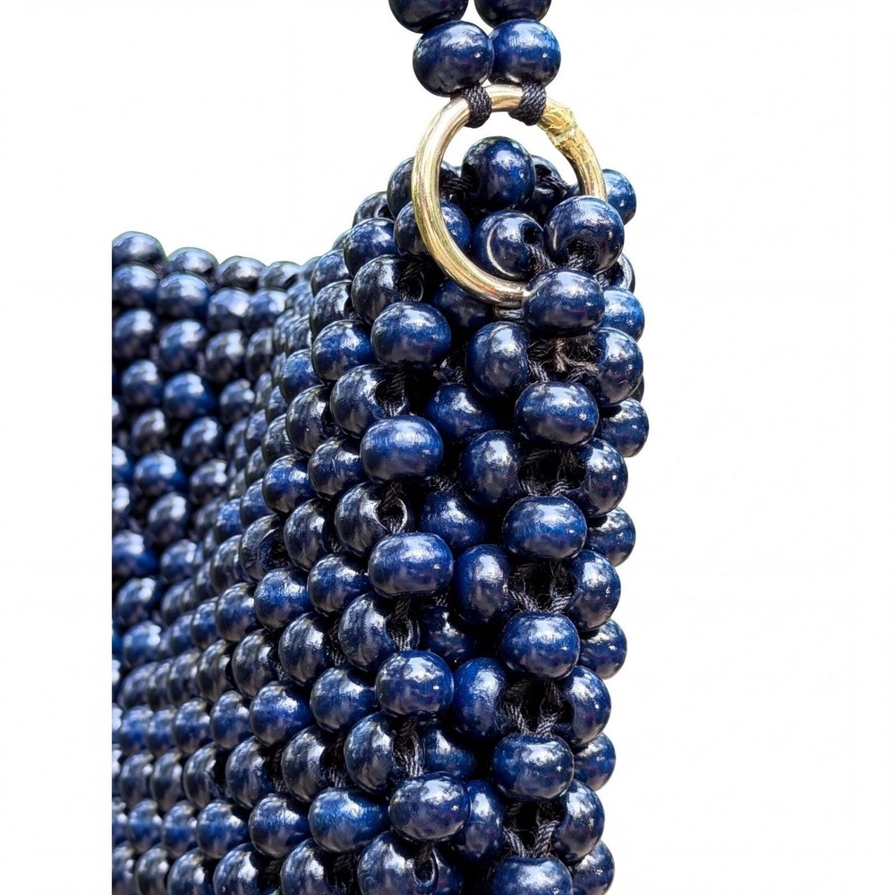Vintage 1960s ADG Fashion Imports Beaded Navy Blue Retro Purse Bag - Picture 9 of 11